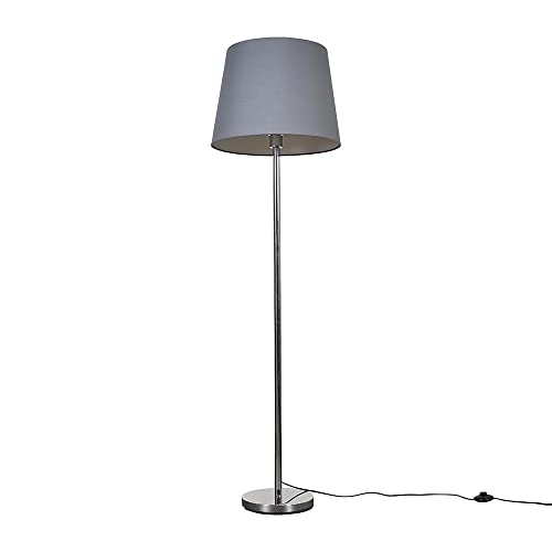MiniSun Modern Polished Chrome Metal Standard Floor Lamp with a Grey Tapered Shade - Complete with a 6w LED Bulb [3000K Warm White]