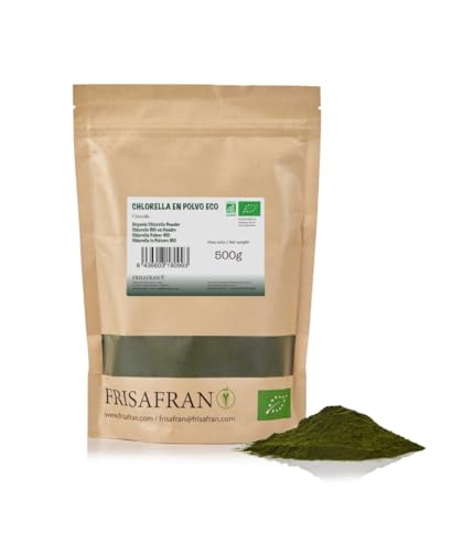 FRISAFRAN | Chlorella Ecológica en polvo 500g | Chlorella Orgánica | clorella en polvo | contenido antioxidante | pura y natural | Micro Alga | Fibra Vegetal | Detox natural | Proteína Vegetal | India