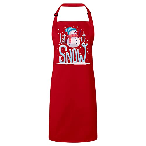 Tablier cuisine rouge Let It Snow idée cadeau de Noël avec bonhomme de neige