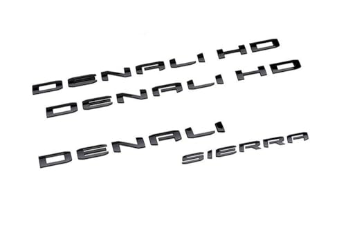 Image of 4Pcs Set 19-23 Denali DENALIHD Sierra Emblems 3D Letters Badges NAMEPLATE Stickers Decal Replacement for Sierra 1500 2500HD 3500HD Denali HD 23400374 (Gloss Black)