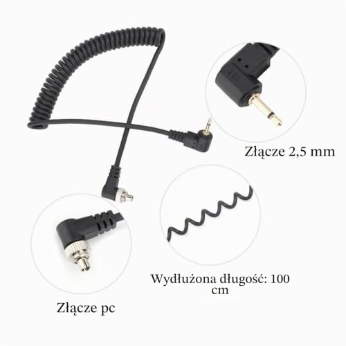 DEWIN Kabel do synchronizacji Flash, kabel do synchronizacji lampy błyskowej 2,5 mm do złącza PC Flash męskiego z zaciskającą się śrubą, przedłużony, skręcony przewód