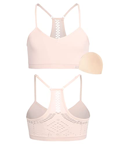 Bebe Girls Seamless Racerback Sports Bra With Removable Pads (4 Pack), Size Medium, Light Pink/Grey #TOP3
