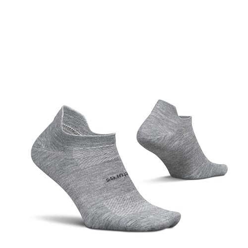 Feetures - Calcetines Deportivos High Performance Ultra Light No Show Tab - Compresión Dirigida y Amortiguación Ultra Ligera - Transpirables - Gris Claro, Talla S (1 Par)