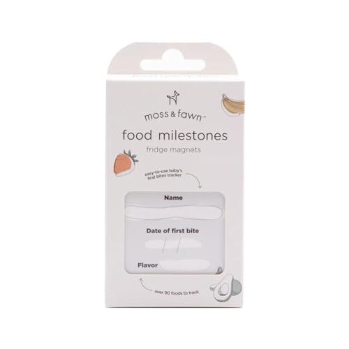 Image of Moss and Fawn Food Milestone Fridge Magnet Set with Bonus Feeding Tips Magnets and Dry Erase Marker - Comprehensive Tracking, Baby Food Chart and Checklist