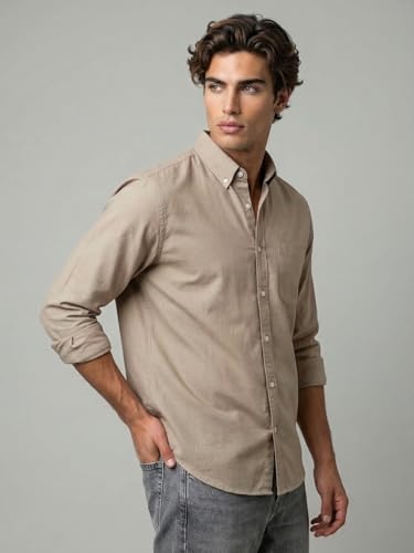 Image of Urbano Fashion Men's Cotton Full Sleeve Regular Fit Solid Oxford Shirt with Button-Down Collar