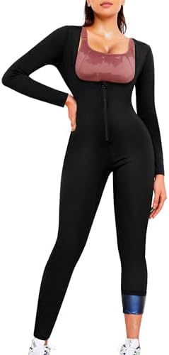 Junlan Sauna Suit for Women Full Body Compression Suit Sweat Jumpsuit Waist Trainer for Working Out(Black,Medium)