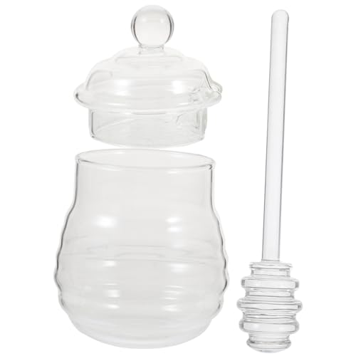 OUNONA Clear Glass Honey Pot Set with Dipper and Lid Airtight Design for Home Kitchen Use Premium High Borosilicate Glass Honey Jars for Easy Dispensing