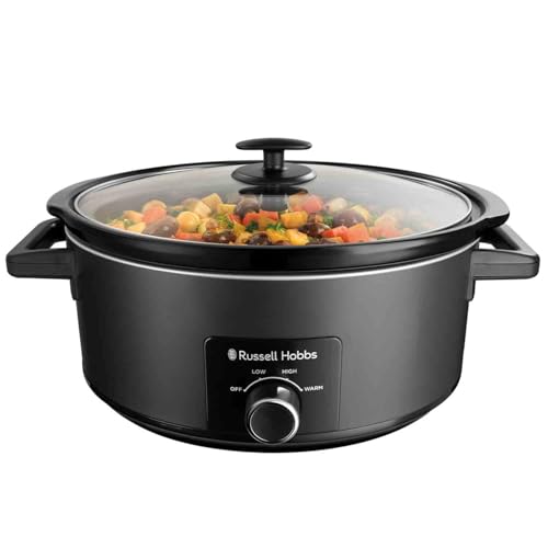 Russell Hobbs Slow Cooker [7L 320W] (Cooks 8 Portions Stainless Steel Removable Ceramic Pot 3 Temperature settings Dishwasher Safe Cool Touch Handles ) Matte Black Slow-Cooker 27720