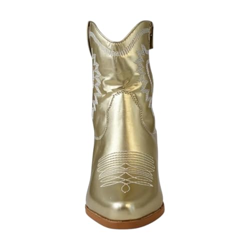 Women Pointed Toe Western Cowboy Cowgirl Low Block Heels Ankle Boots2