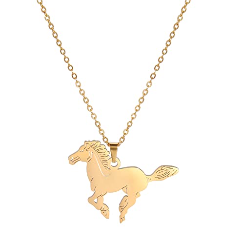 LIKGREAT Cheval Pendentif Collier Running Horse Colliers Charme Amitié En Acier Inoxydable Bijoux Cheval Amant Cadeaux pour Filles Femmes (Or)