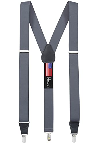 Image of HOLD'EM Suspender for Men Made in USA Y-Back Leather Crosspatch Clip on tuxedo suspenders