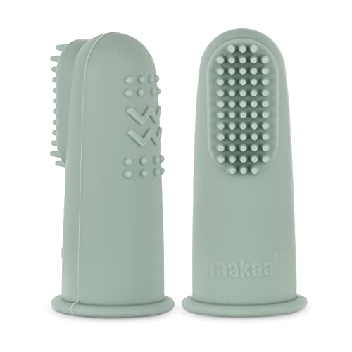Image of haakaa Silicone Baby Finger Toothbrush, Oral Care for Infants&Babies&Toddlers&Kids, Soft Food Grade Silicone, 0 Months+, 2 Pack, Pea Green