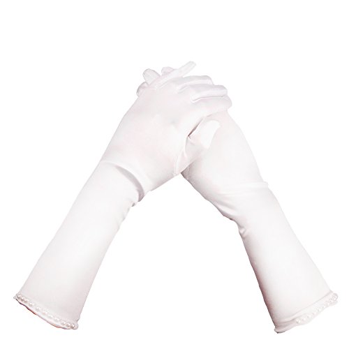 TINAYAUE Long Princess Costume Gloves for Little Girls Flower Girls Wedding Stretch Satin Gloves Party Fancy Dress Gloves3