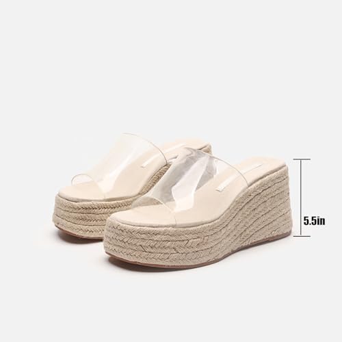 Women'S Leather Slip-On Platform Wedge Sandals Fashion Round Open Toe Espadrille High Heel Bohemian Slide Sandals Casual Summer Beach Parties Sandals3