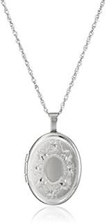 Amazon Collection Sterling Silver Oval Hand-Engraved Locket Necklace, 18
