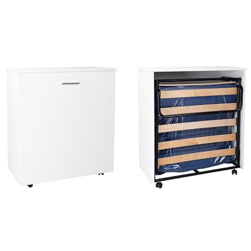 LIBEROSHOPPING.eu - LA TUA CASA IN UN CLIK Letto a scomparsa estraibile salvaspazio con ruote materasso 80x180 (Bianco)