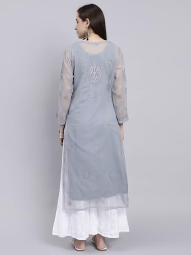 Image of Seva Chikan Hand Embroidered Lucknowi Chikankari Georgette Kurta with Inner Slip for Women SCL4431