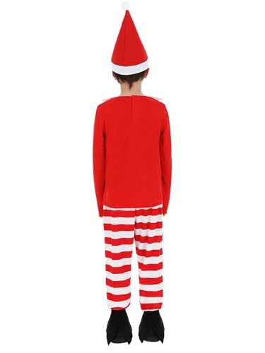Smiffys Elves Behavin' Badly Costume for Kids Top, Trousers, Boot Covers, and Hat, Red and White, Officially Licensed - Image 3