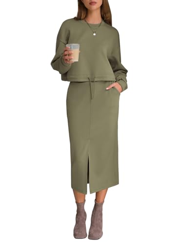 EXLURA Womens 2 Piece Skirts Set Fall Airport Drawstring Sweatshirts