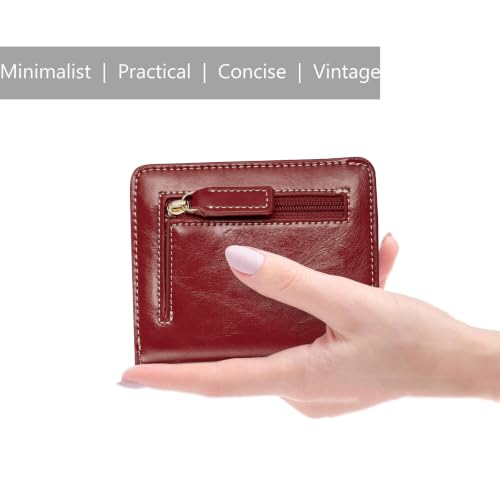 Image of Itslife Women's Rfid Blocking Small Compact Bifold Leather Pocket Wallet Ladies Mini Purse with id Window (Waxed Red)