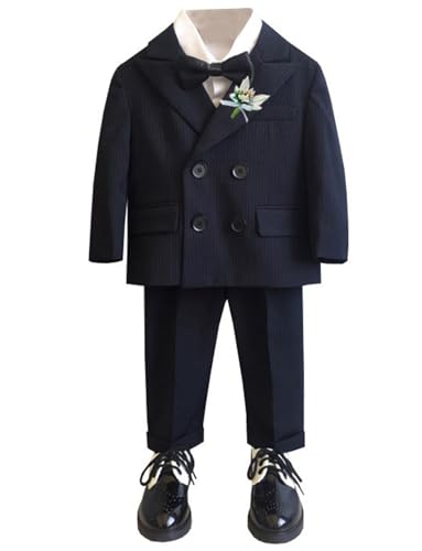 Costume 3 pièces garçon rayé avec veste double boutonnage pantalon gilet tuxedo