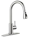 dearocean Kitchen Faucet with Pull Down Sprayer, Brushed Nickel High Arc Stainless Steel Classic Sink Faucet, Single Handle with Deck Plate for 1 or 3 Hole Sinks for RV Bar Laundry Farmhouse