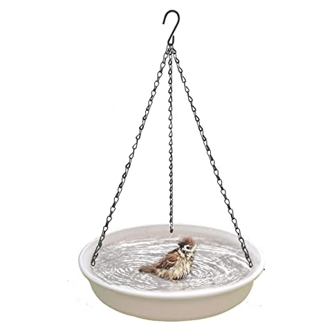 12 Inch Hanging Bird Bath, Bird Feeder Bird Drinking with Hook and Chain for Outdoor Garden Yard Patio Cover