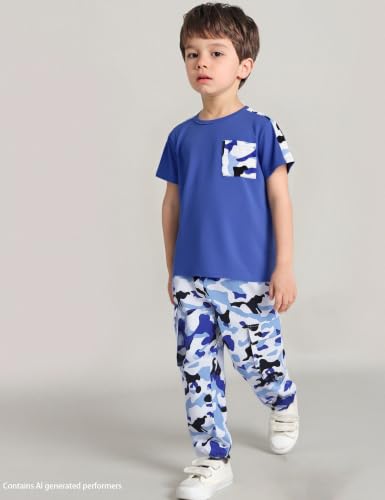 Image of mksodopy Boys Clothes Outfits Set, Camo Cargo Pants and Short Sleeve Pocket Tee 2PC Summer Tracksuit for Kids 5-16Y