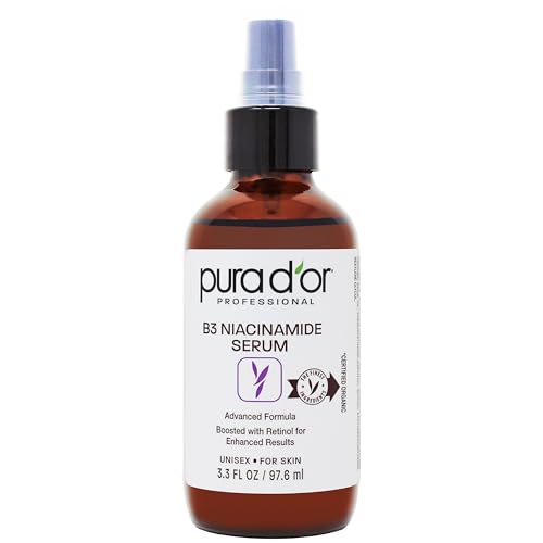 PURA D’OR 3.3 Oz B3 Niacinamide Advanced Facial Serum – Skin Care Formula with Retinol For Wrinkles, Hydration & Radiant Complexion – All Skin Types, Hypoallergenic – Women & Men