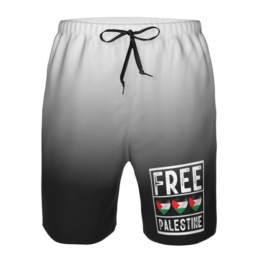 Free Palestine Palestine Flag I Love Palestine Men's Casual Board Shorts Drawstring Swim Trunks Bathing Suits,4