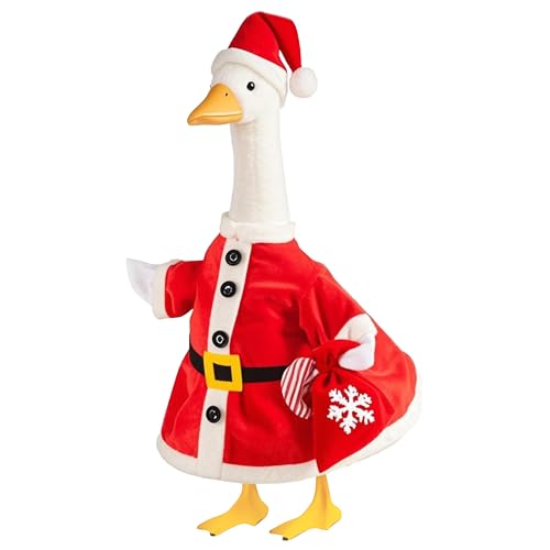 Lodaxu Christmas Santa Porch Goose Outfit for Large 23 High Cement or Plastic Goose Statue Yard Goose Cloths with Snowflake Gift Bag and Christmas Hat Decor for Outdoor Lawn Gaden Patio
