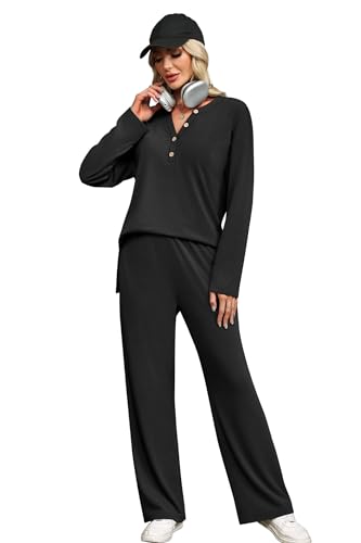 XIEERDUO Lounge Sets for Women 2 Piece V Neck Button Matching Sweatsuit Loungewear Fall Outfits Fashion Clothing Pajamas4