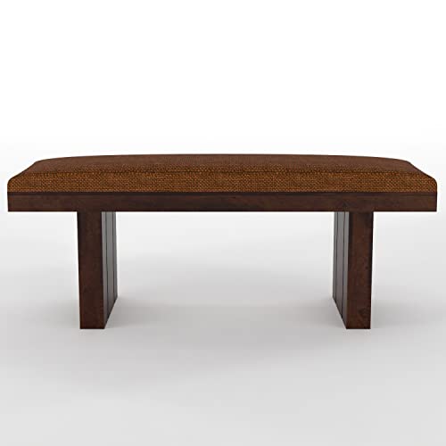 Image of Solid Wood 2 Seater Bench for Living Room, Office | Sheesham Wooden 2 Seater Dining Bench with Upholstery | Wooden Bench for Balcony, Outdoor Sitting in Walnut Finish