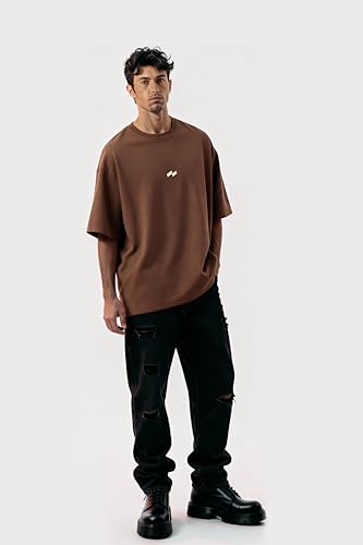 Image of Men's Relaxed Fit Cotton T-Shirt | Half Sleeve | 190 GSM | Drop Shoulder | Crew Neck | White | Null Print | Pre-Shrunk & Bio-Washed