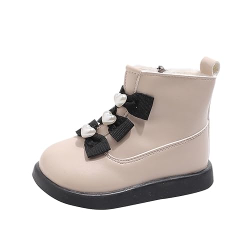 Botines Niños Niña Planos Cuero Lazo Con Cremallera Botas De Nieve Lindo Antideslizante Ligero Botas Cortas Terciopelo Polar Cálido Cómodo Niños Zapatos, beige, 25.5 EU