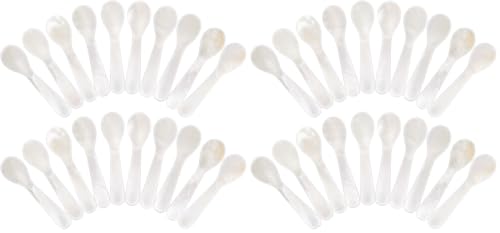 Image of Patelai 20 Pieces Mother of Pearl Caviar Spoons Round Handle, 7cm /2.75 Inch