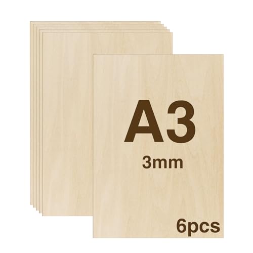 WISYOK 6 PCs Tablero Contrachapado A3, Madera Contrachapada 3mm, Tablero Madera Para Carpintería de Bricolaje, Procesamiento Láser, Fabricación de Modelos, Regalos, Decoraciones - 420x300*3mm
