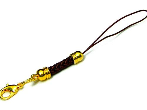 【hinryo】10本セット 根付紐 ストラップ 天然石 パワーストーン (茶色紐金 P833A)