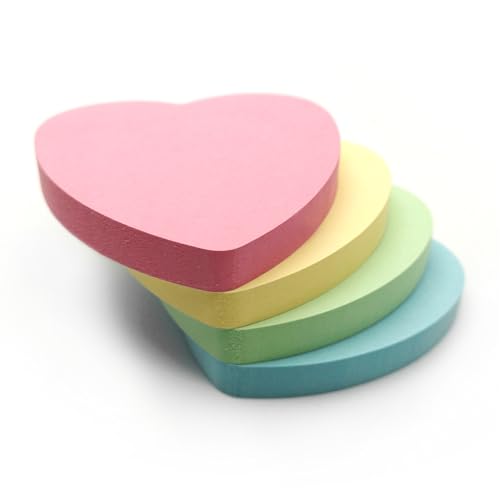 Evergreen Goods Heart Shaped Sticky Notes Pastel | 4 Pads x 100 Sheets (400 Total) | 76x76mm | Valentines Office School & Home | Removable Self-Adhesive Memo Pads