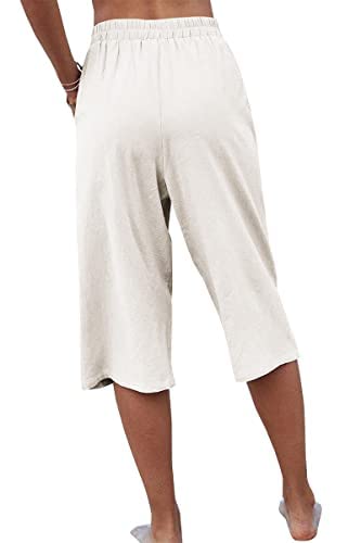 Veatzaer Mid Pants Womens Comfy Yoga Pajama Crop Pants Coolsoft Linen Cotton Pantswithpockets(Beige,Xl) #TOP3
