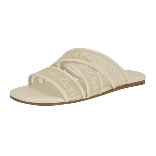 Calvin Klein Women's Bestina Sandal, Ivory Logo 150, 8