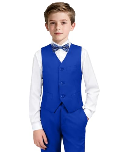 Image of Boys Formal Suit Vest and Pants Set 6 Pieces Suits for Boy Wedding Ring Bearer Outfit for Kids Tuxedo