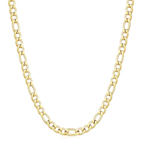 Fiusem Figaro Chains for Men,14k Gold plated Mens Chain Necklaces, 3.5mm/5mm/6mm/8mm/9.5mm Stainless Steel Men Necklaces