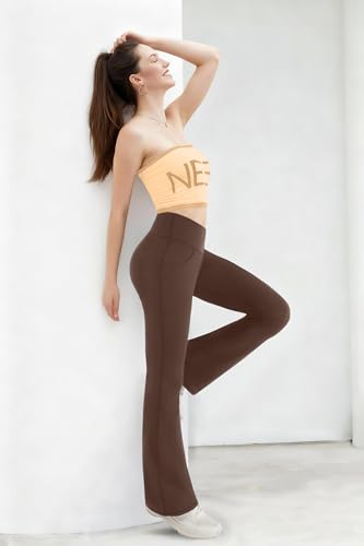 Image of Flare Leggings for Women with Pockets 2pack High Waisted Crossover Flare Leggings Bootcut Yoga Pants