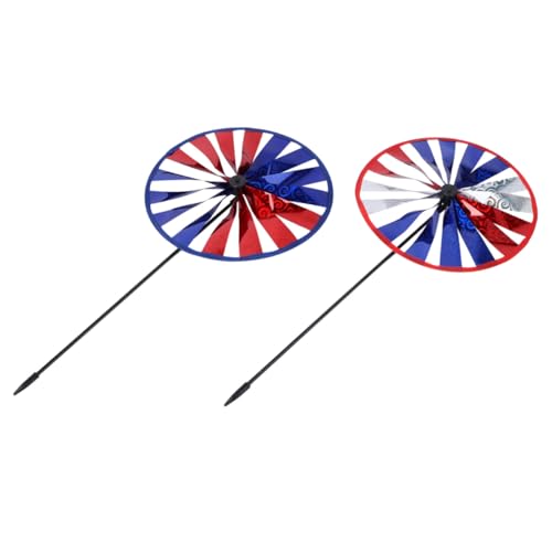 HOOTNEE 2 Stück Bunte Runde Windmühlen aus Robustem Kunststoff Gartendekoration und Kinderspielzeug für Draußen