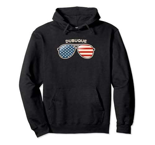 Dubuque, IA Vintage US Flag Sunglasses Pullover Hoodie