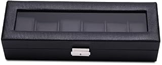 MQFORU Watch Box, 6 Slots, Carbon Fiber, Leather Watch Display Organiser Case, Locking Jewelry Watch Holder with Glass Top