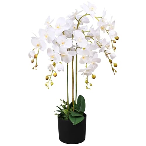 vidaXL Orchidée Artificielle avec Pot, Blanche, 75 cm, Fleurs en Tissu, Feuilles en Plastique, Branches en Fil de Fer, Fleur Décorative Réaliste, Inclus Pot...