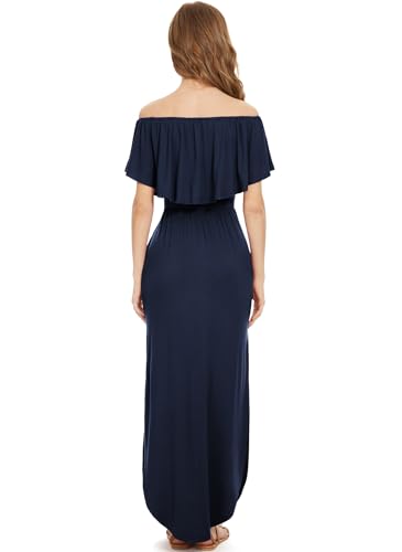 Image of LILBETTER Womens Off The Shoulder Ruffle Party Dresses Side Split Beach Maxi Dress