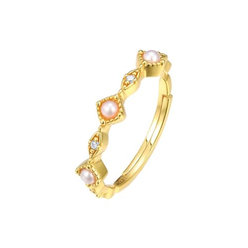 Bague fine réglable perle d'eau douce véritable argent 925 doré